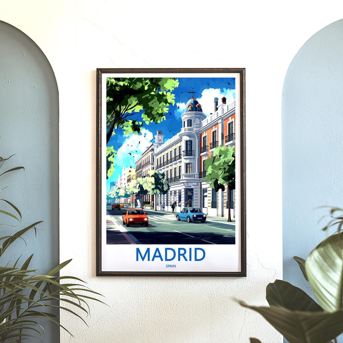 Madrid White Corner Buildings Busy Street Blue Sky Art Poster - Image 3