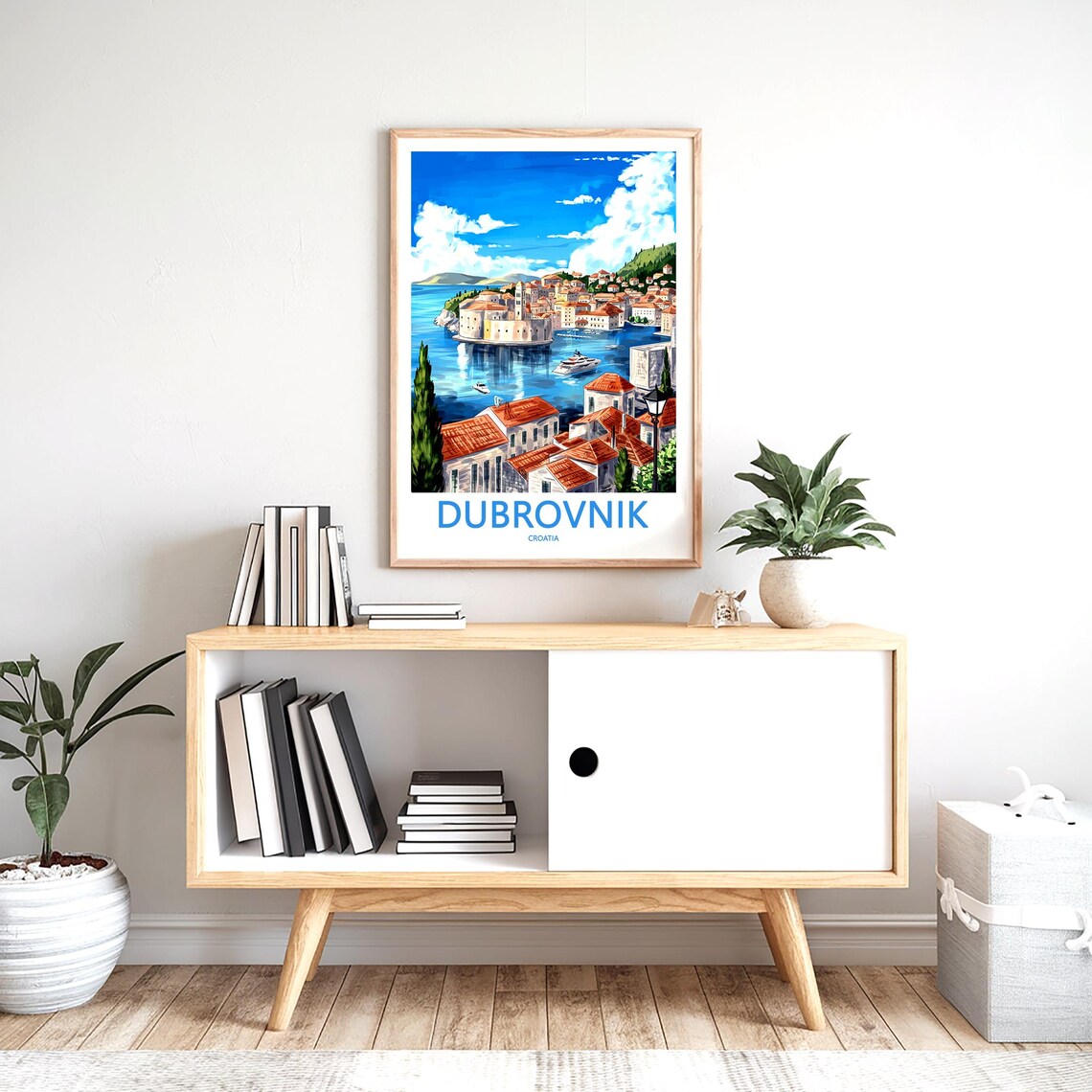 Dubrovnik Harbor Yacht City Walls Illustration Blue Sky Travel Poster - Image 2