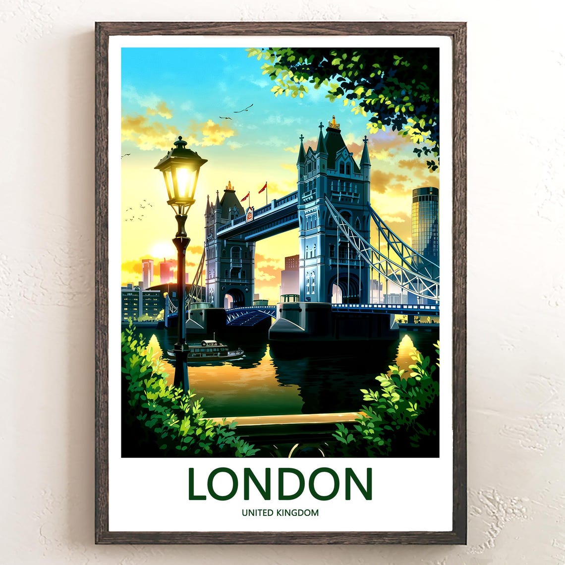 London Tower Bridge Golden Hour Lamp Post Riverside View Poster