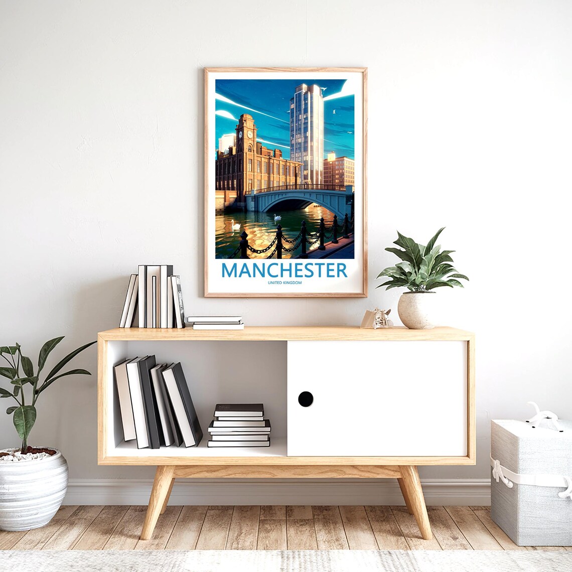 Manchester United Kingdom Daytime Bridge Swans Skyline Poster - Image 2
