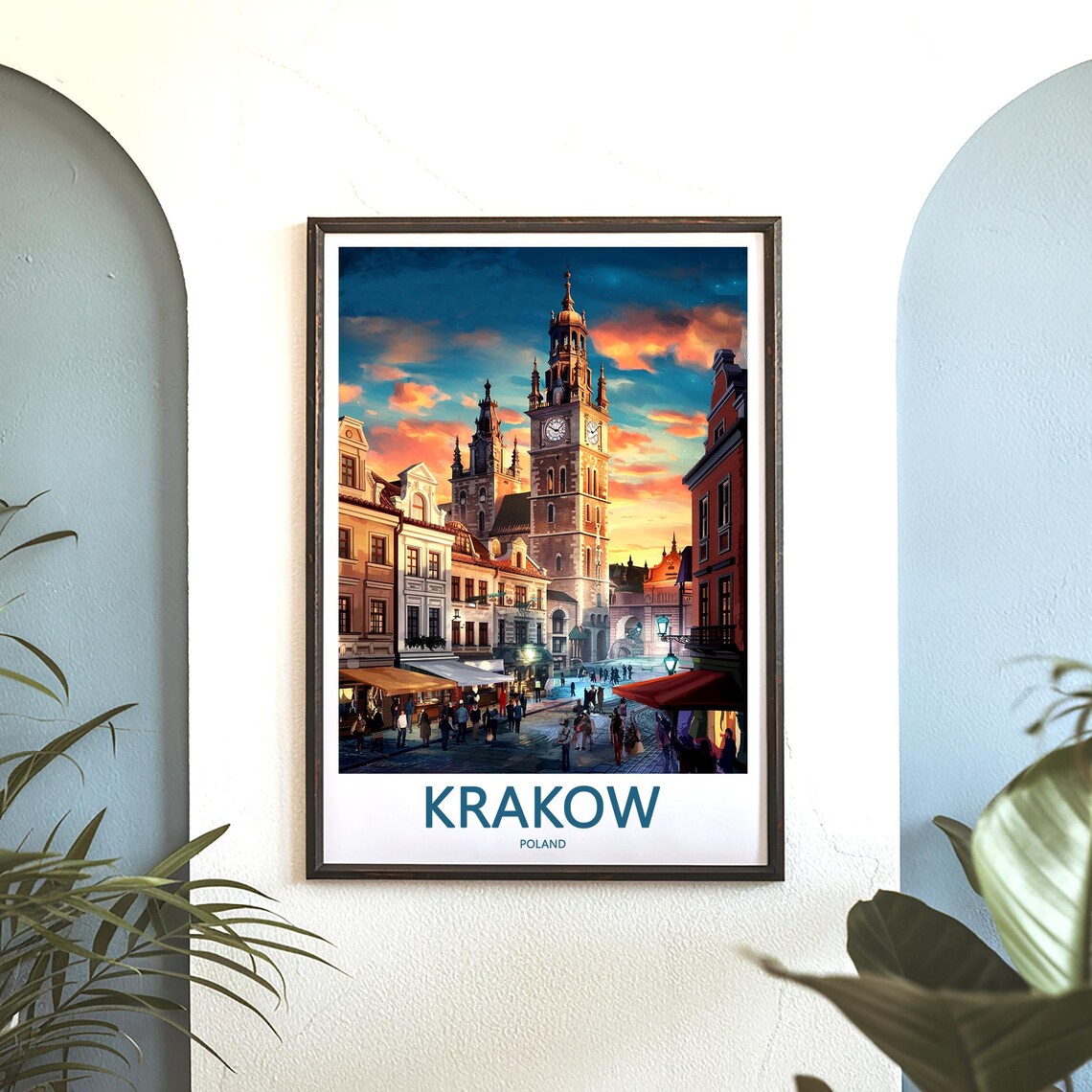 Krakow Town Hall Tower Sunset Over Old Town Square Travel Poster - Image 3