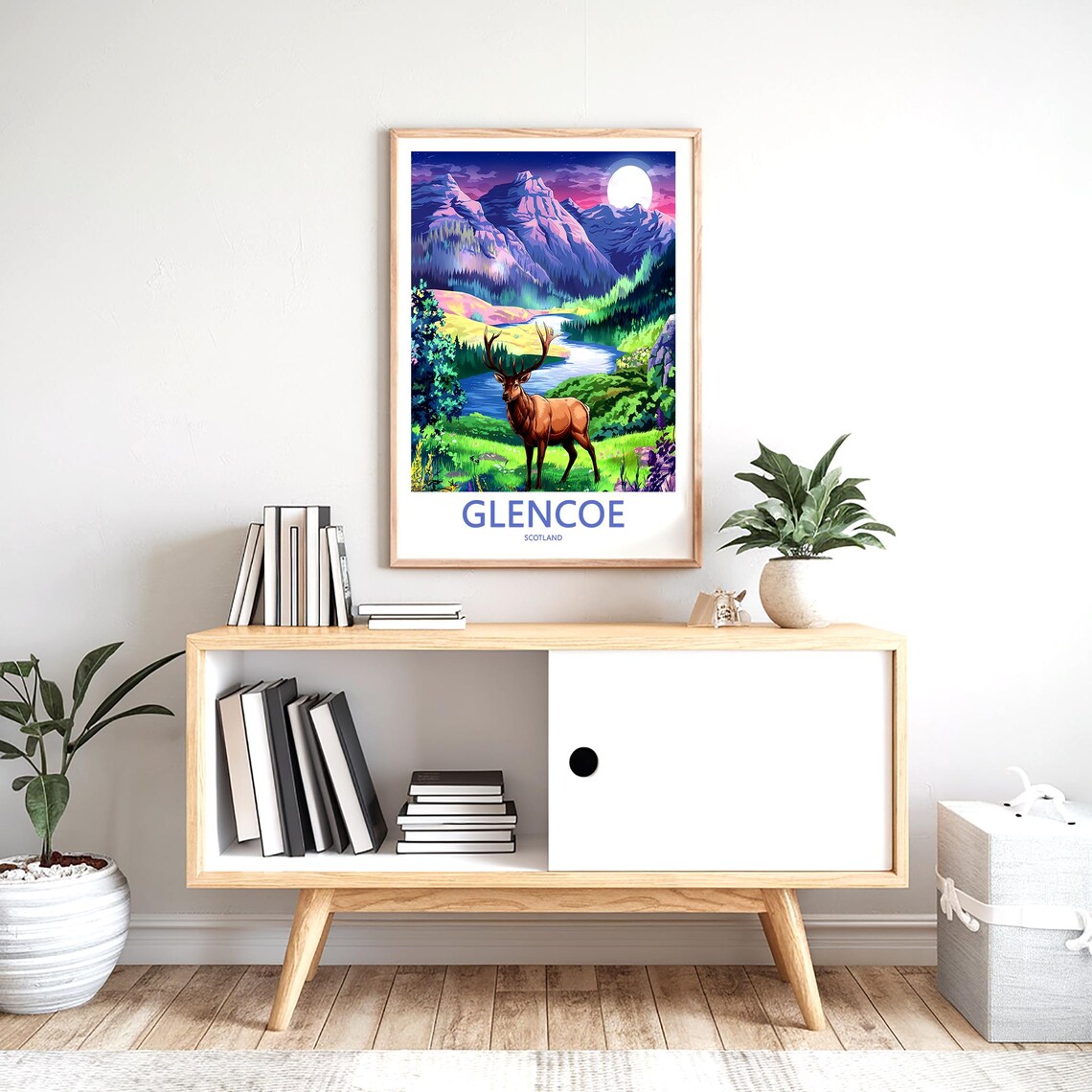 Glencoe Scotland Magical Moonlit Stag on Lakeshore Night Poster - Image 2