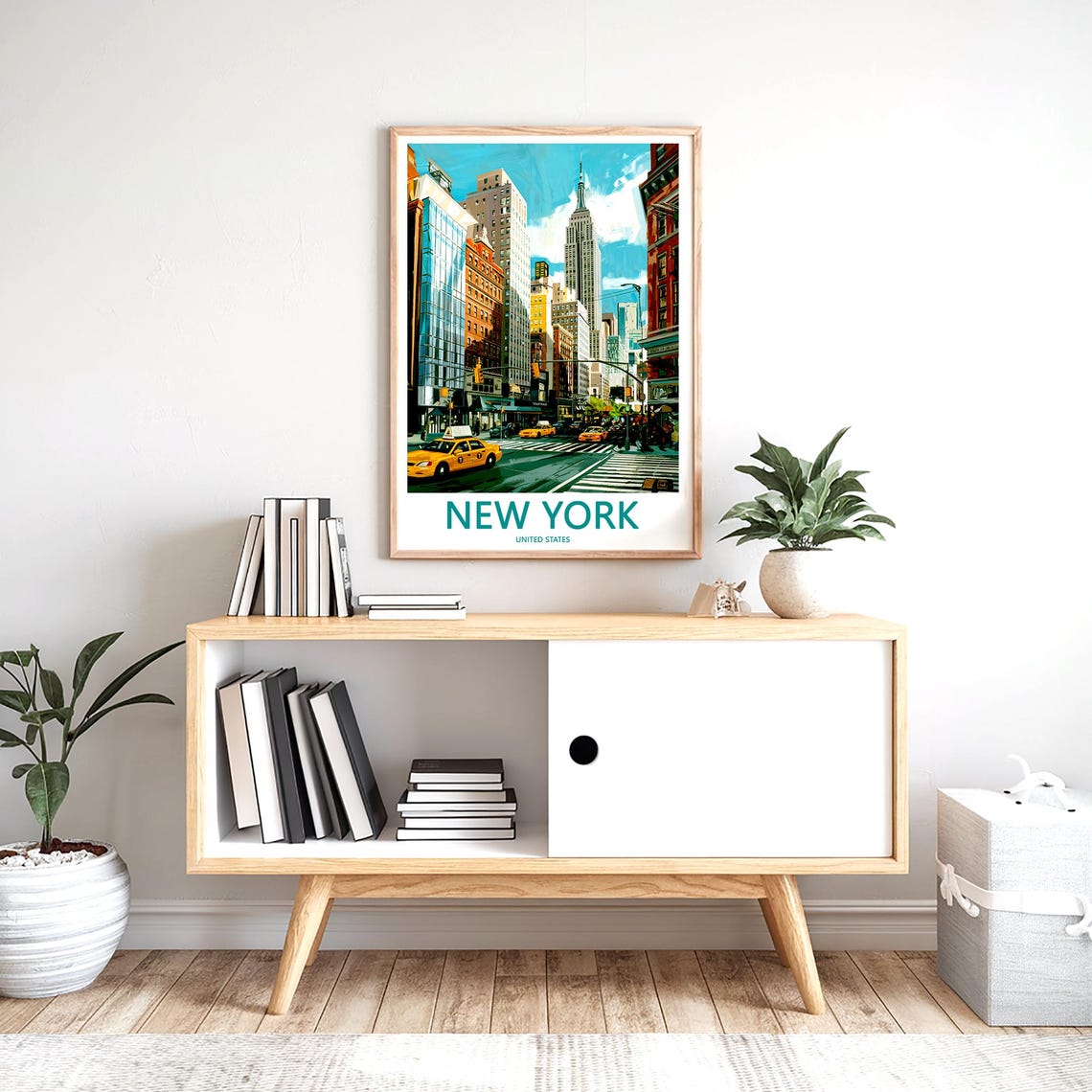 New York Street Scene Yellow Taxis Empire State Building View Poster - Image 2