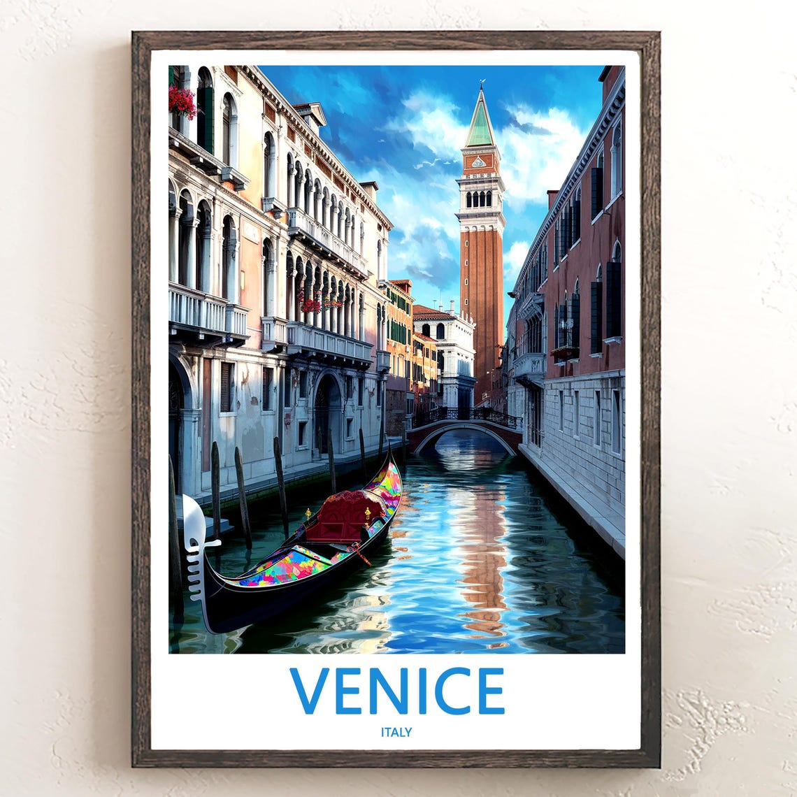 Venice Italy Painted Gondola With St Mark's Campanile View Poster