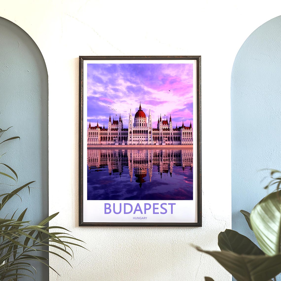 Budapest Hungary Parliament Purple Sky Mirror Reflection Poster - Image 3