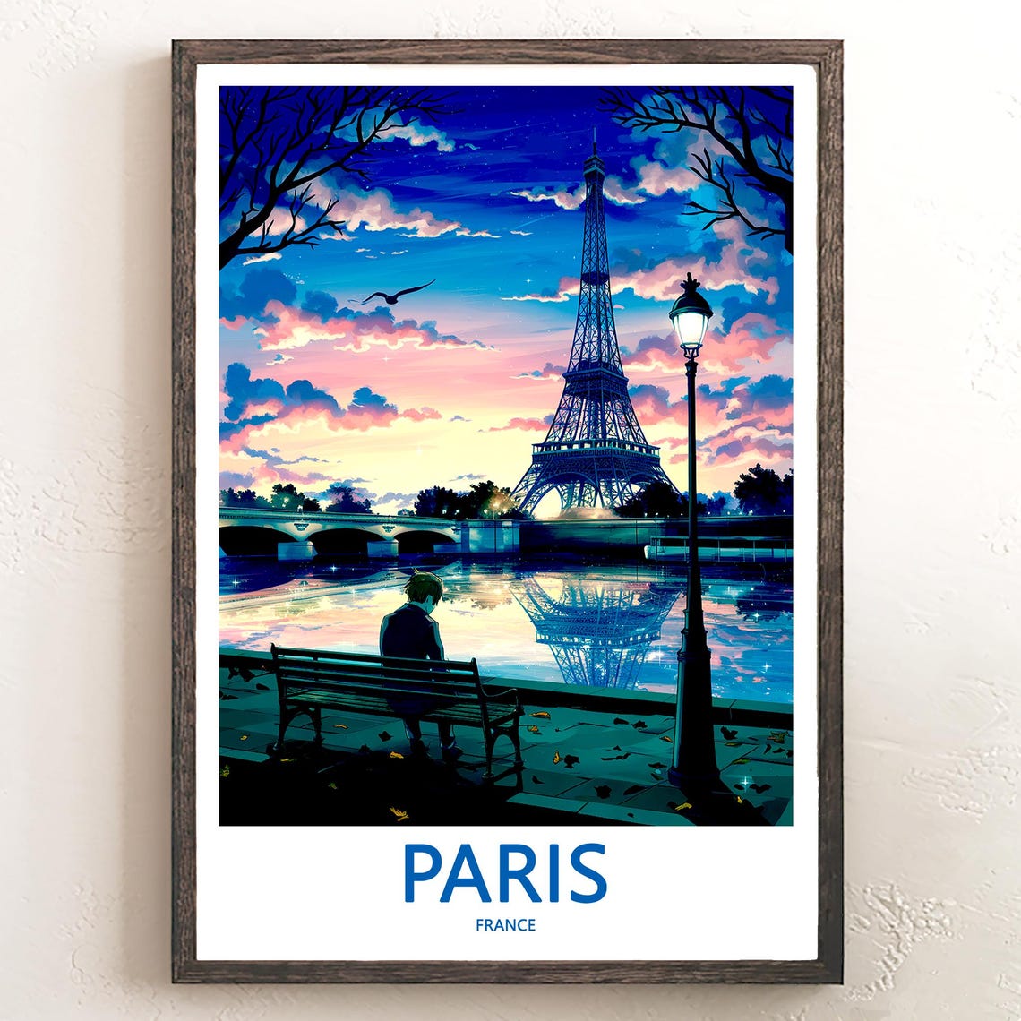 Paris Eiffel Tower Sparkling Night Scene Over the Seine Poster