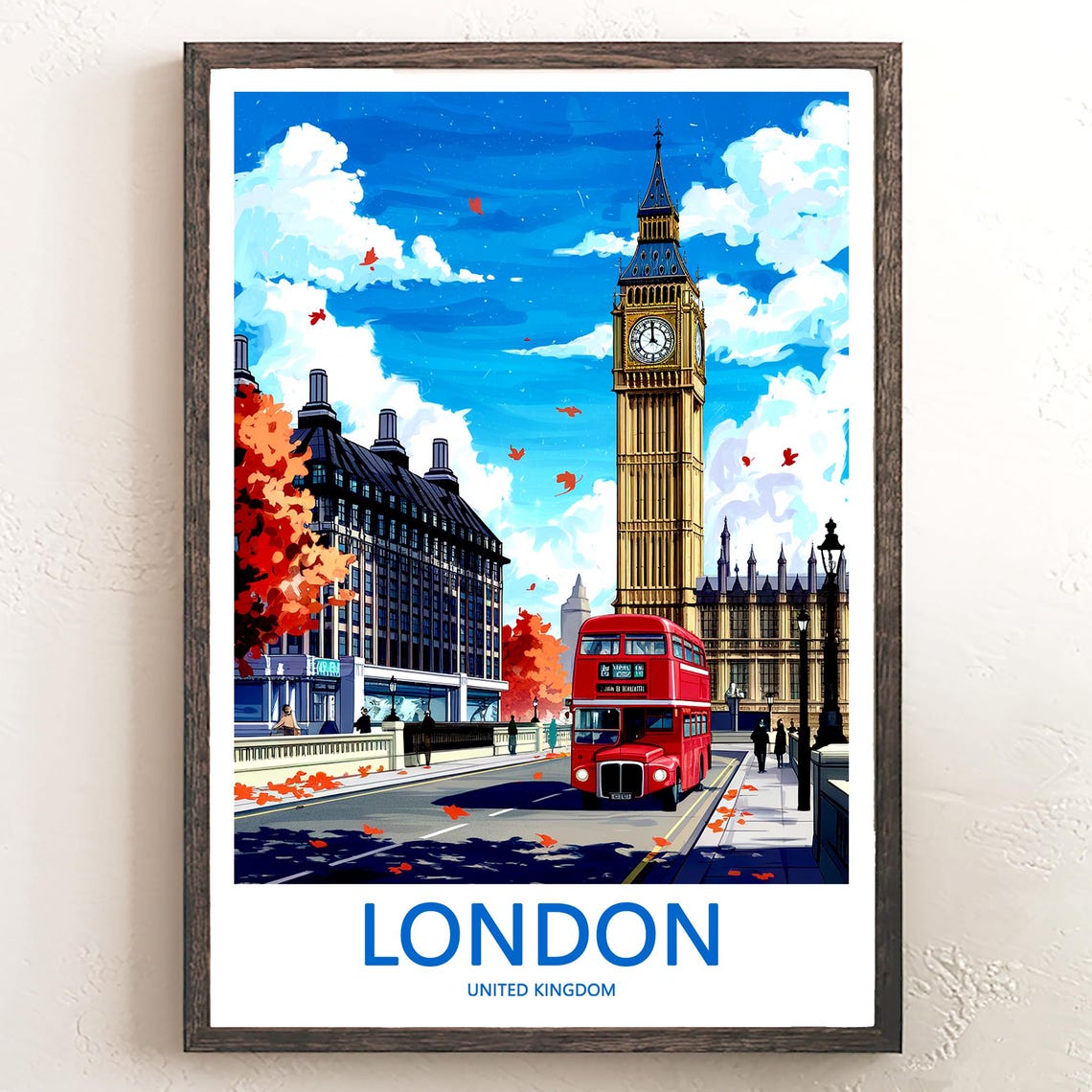 Big Ben Classic Routemaster Bus Autumn Street Illustration Poster