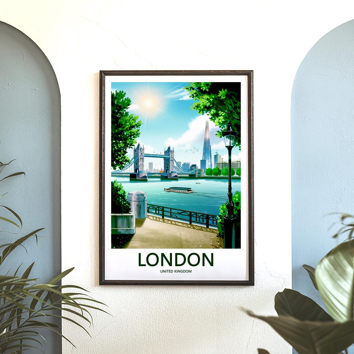 Tower Bridge and The Shard Sunny Promenade Illustration Poster - Image 3