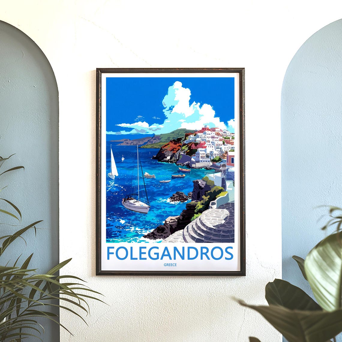 Folegandros Sailboats and Cliff Village Greece Travel Poster - Image 3