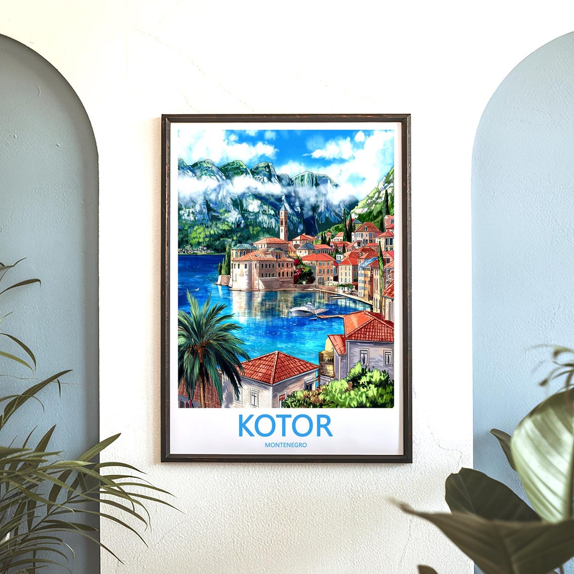 Kotor Montenegro Old Town Bay Misty Mountains Painted Poster - Image 3