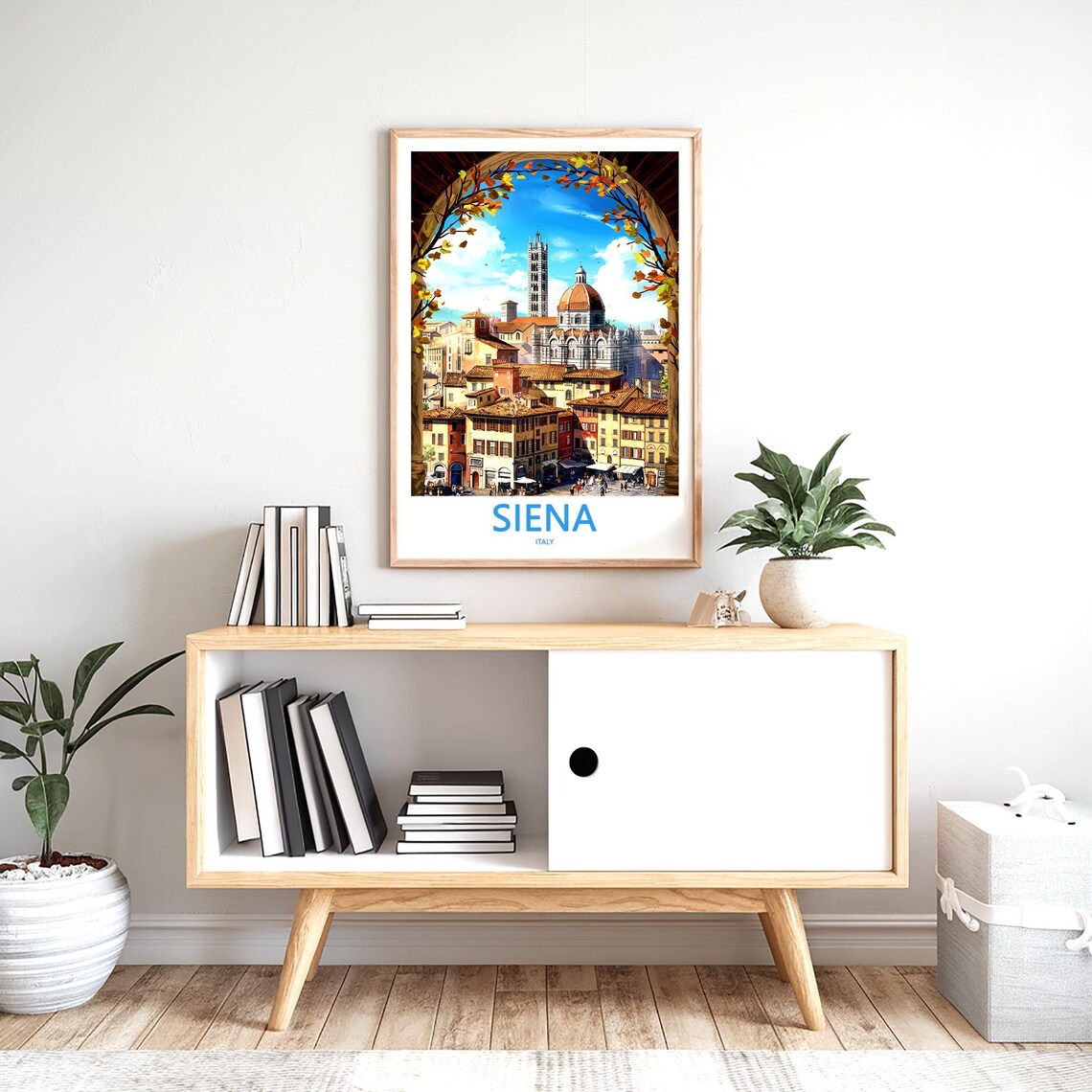 Siena Italy Autumn Leaves Frame Cathedral and Bell Tower Poster - Image 2