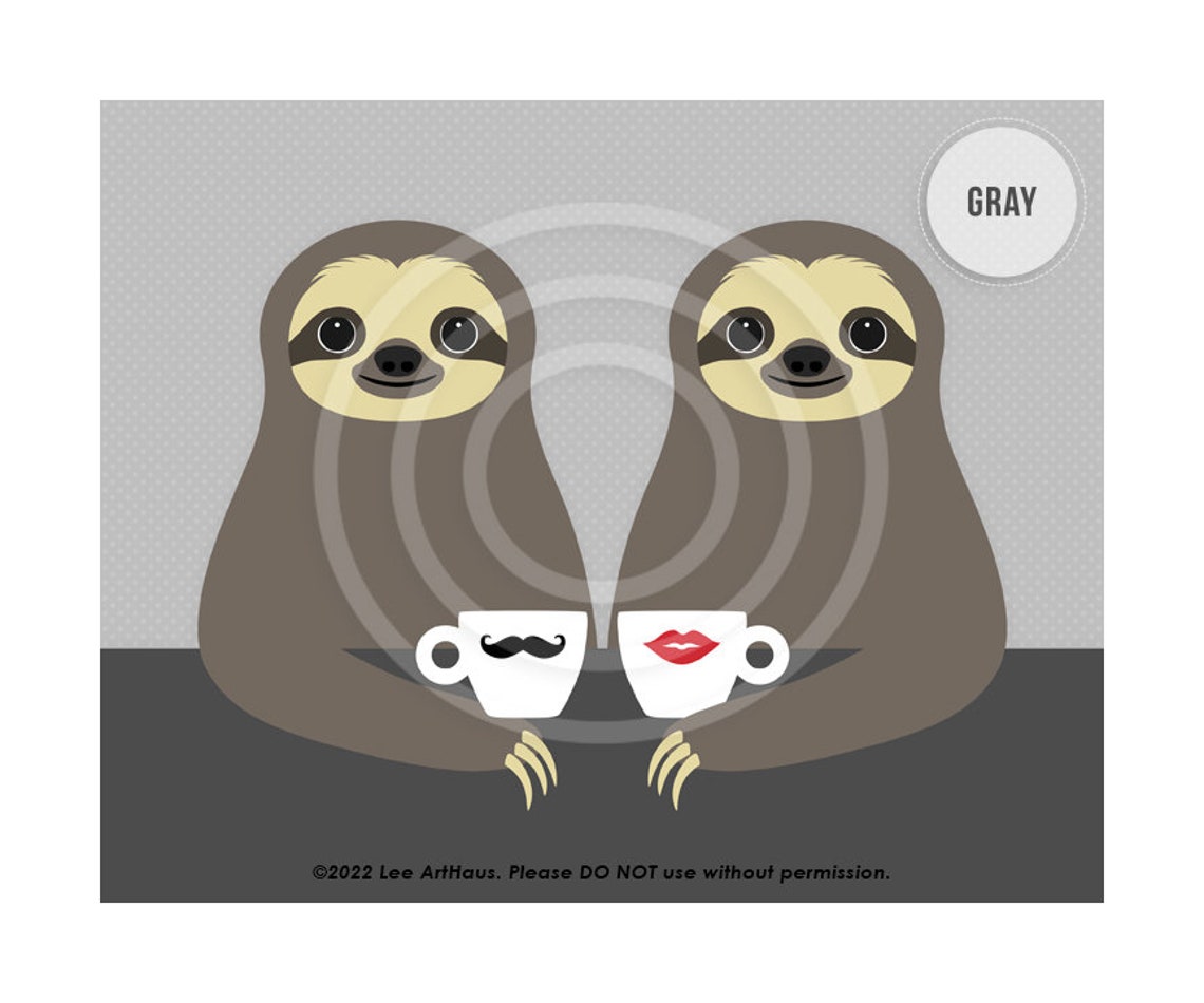 Two Sloths Coffee Date His And Hers Mugs Cute Couple Gift Poster - Image 3