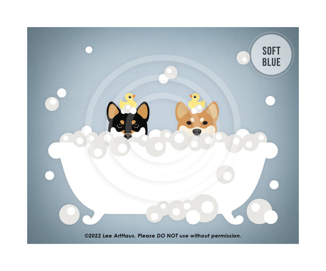 214dp Two Shiba Inu Dogs Peeking In Bathtub Wall Art Shiba Inu Decor Dog Bathroom Art Black And Tan Shiba Inu Dog Pet Portrait - Image 2