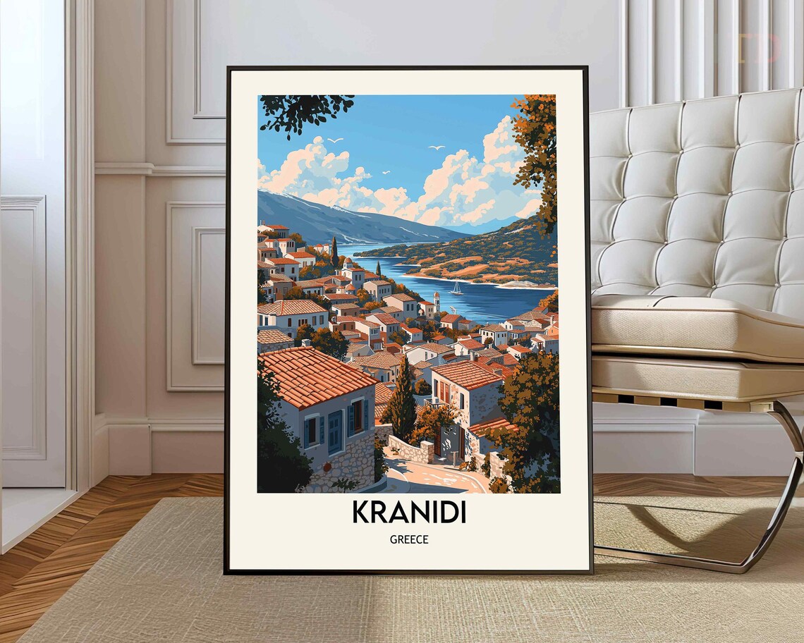 Kranidi Greece Seaside Village Hillside Vintage Travel Poster