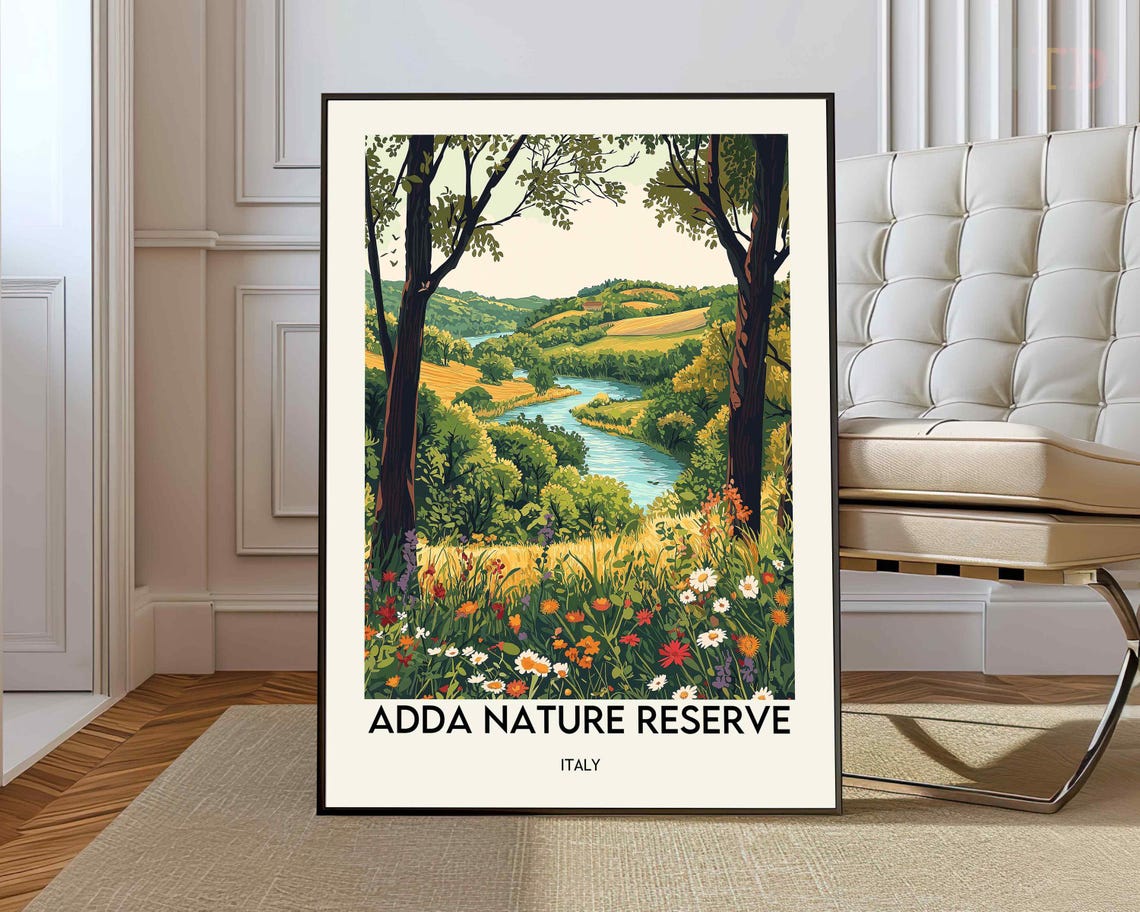 Adda Nature Reserve Italy Vintage Travel Poster River Artwork