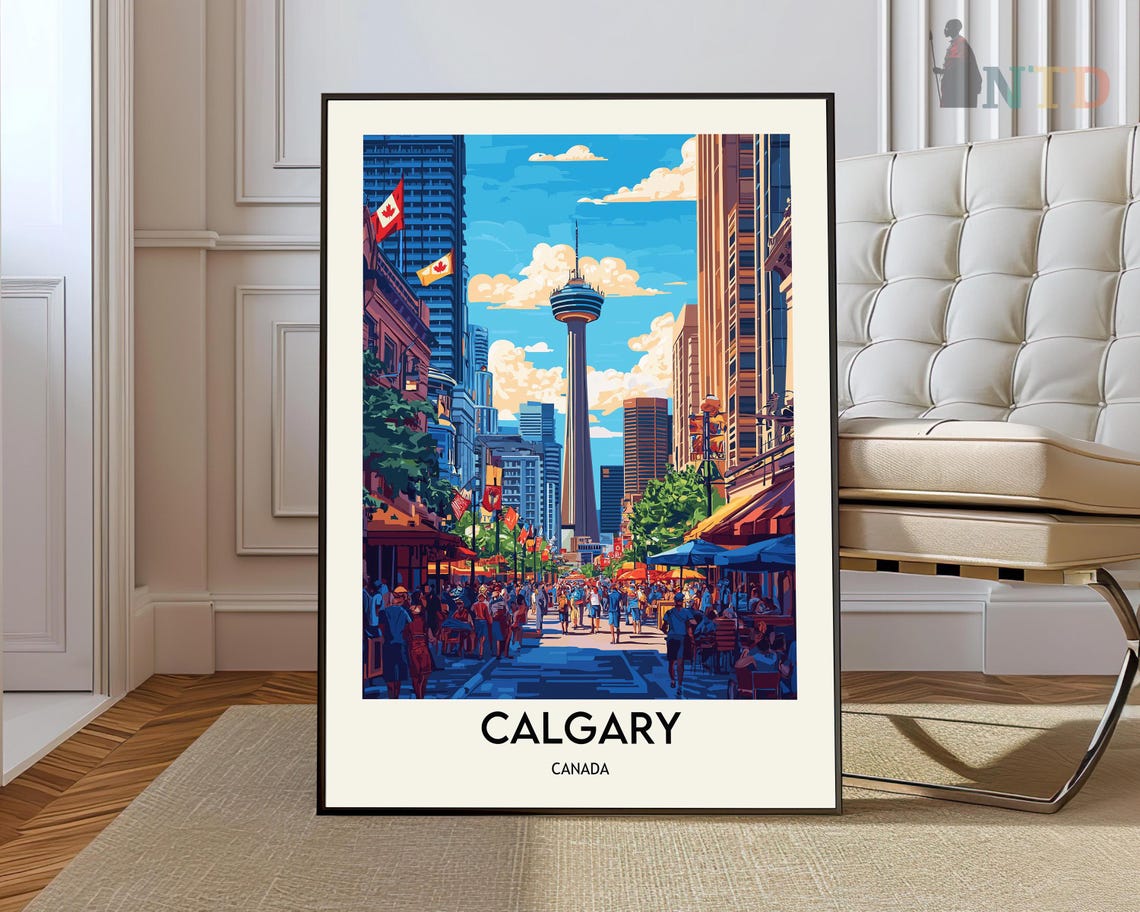 Calgary Canada Downtown Street Tower Crowd Summer Travel Poster