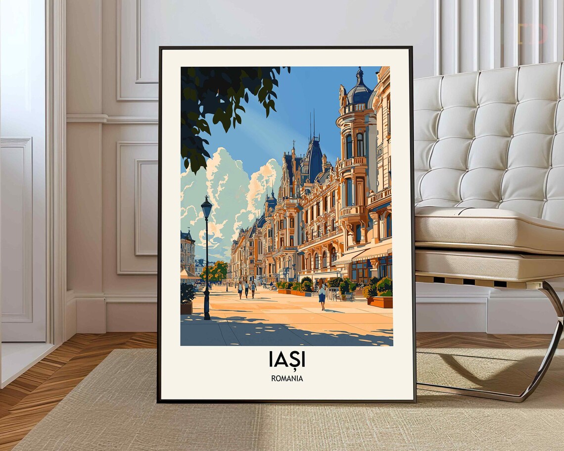 Iasi Romania Boulevard Retro Travel Illustration Tourism Poster