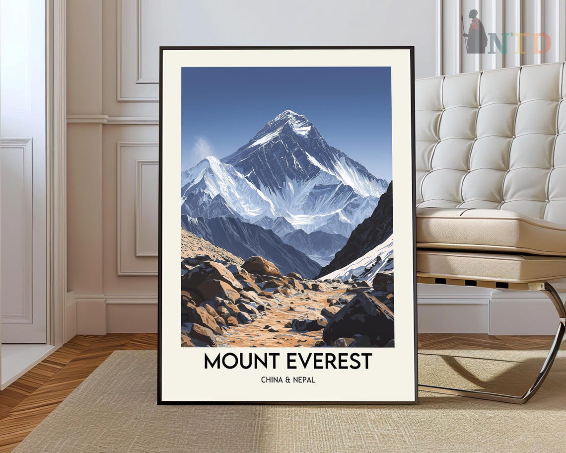 Mount Everest Snow Capped Peak China Nepal Himalayan Travel Poster