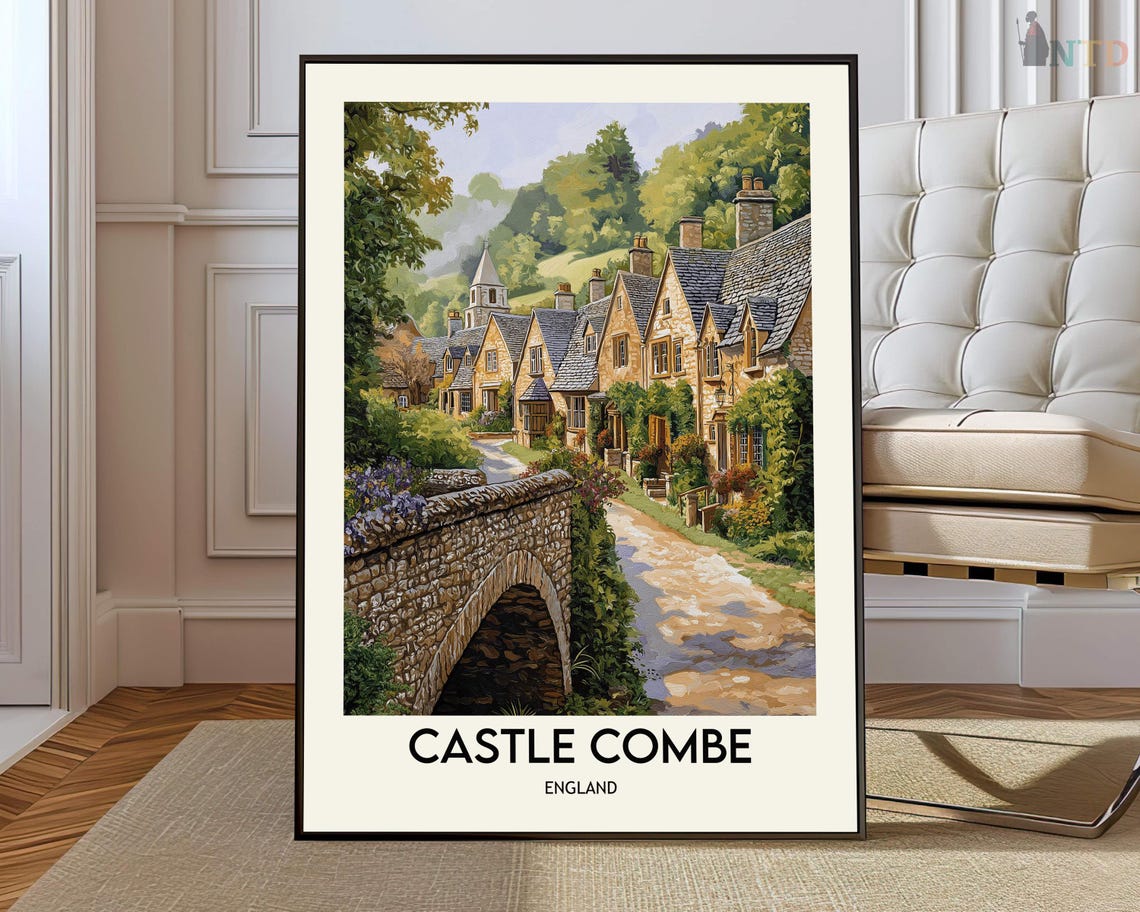 Castle Combe England Cotswolds Stone Bridge Vintage Travel Poster
