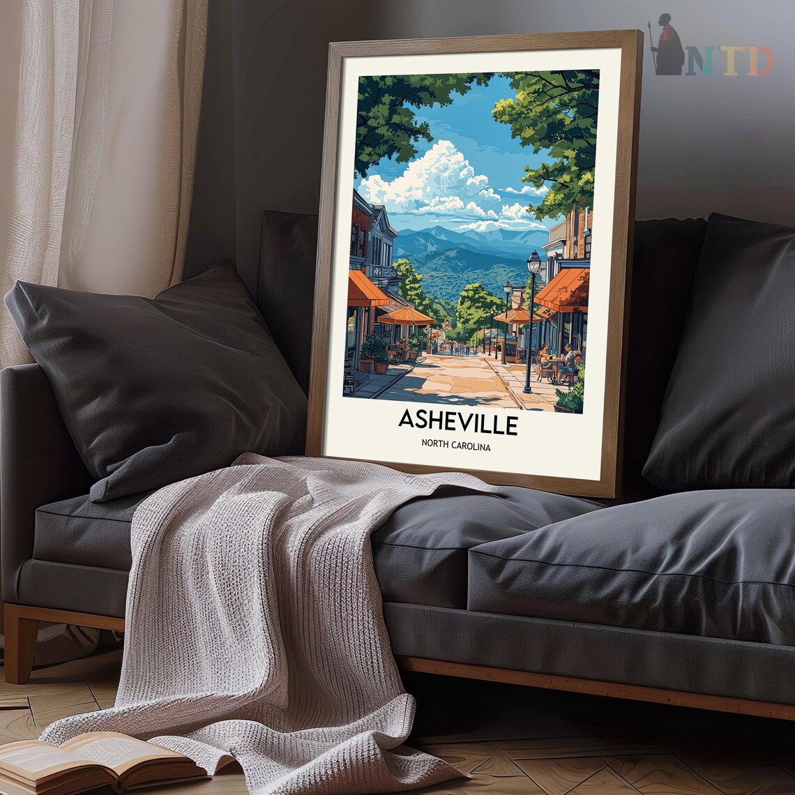 Cafe Lined Mountain Street Asheville North Carolina Travel Poster - Image 3