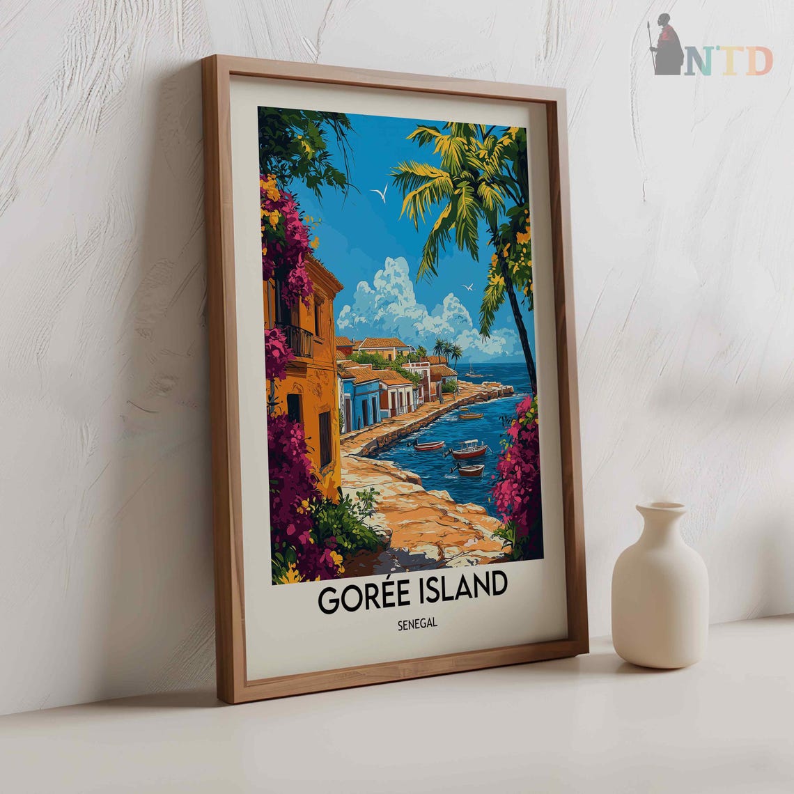 Goree Island Senegal Colorful Waterfront Boats Palm View Poster - Image 2
