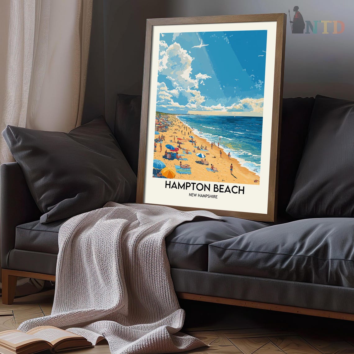 Hampton Beach New Hampshire Sunny Shore Day Vintage Travel Poster - Image 3