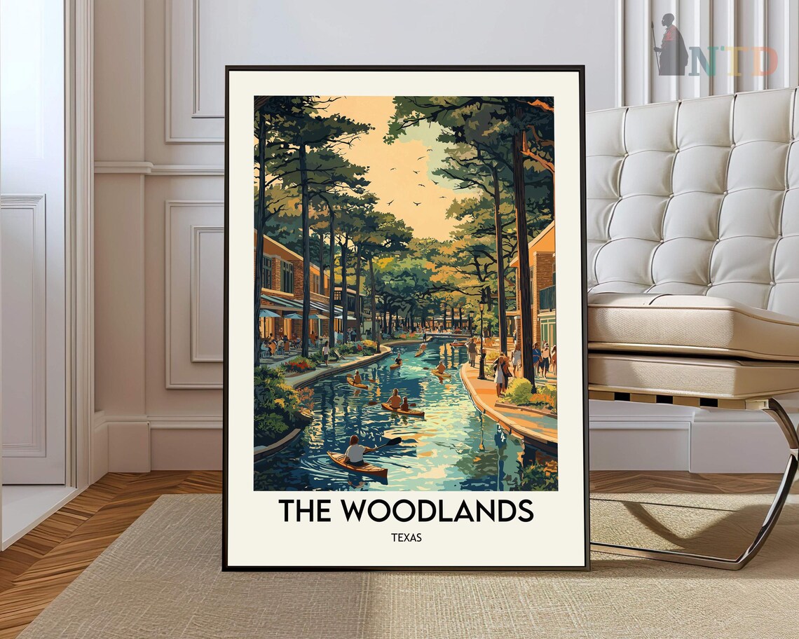 The Woodlands Texas Pine Forest Canal Kayaking Travel Poster