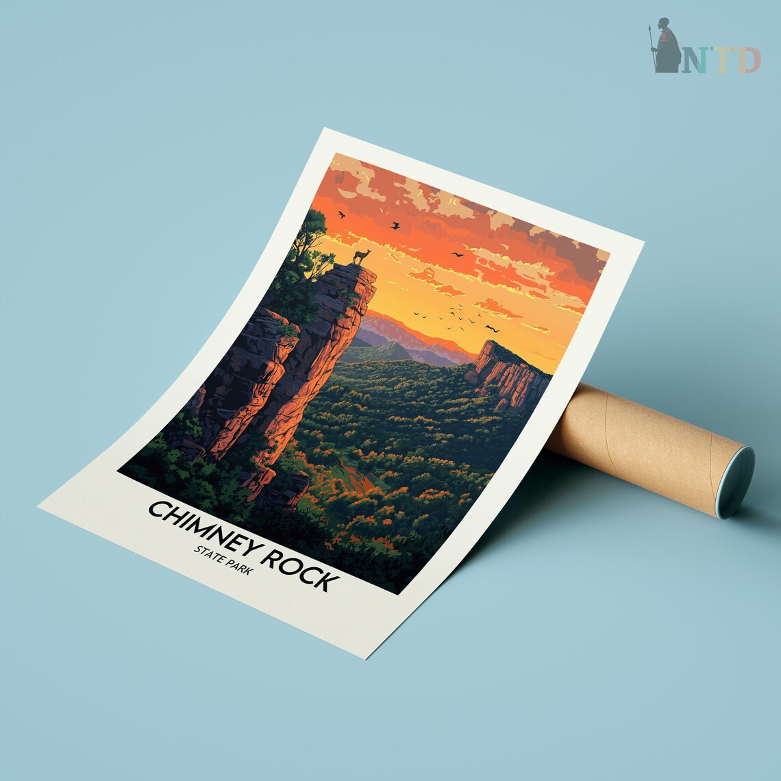 Chimney Rock State Park Sunset Cliffs Dramatic Travel Poster - Image 2