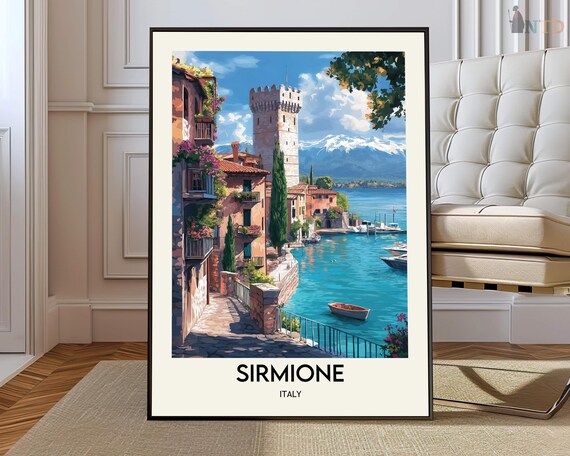 Sirmione Italy Lake Garda Castle Vintage Travel Poster Decor