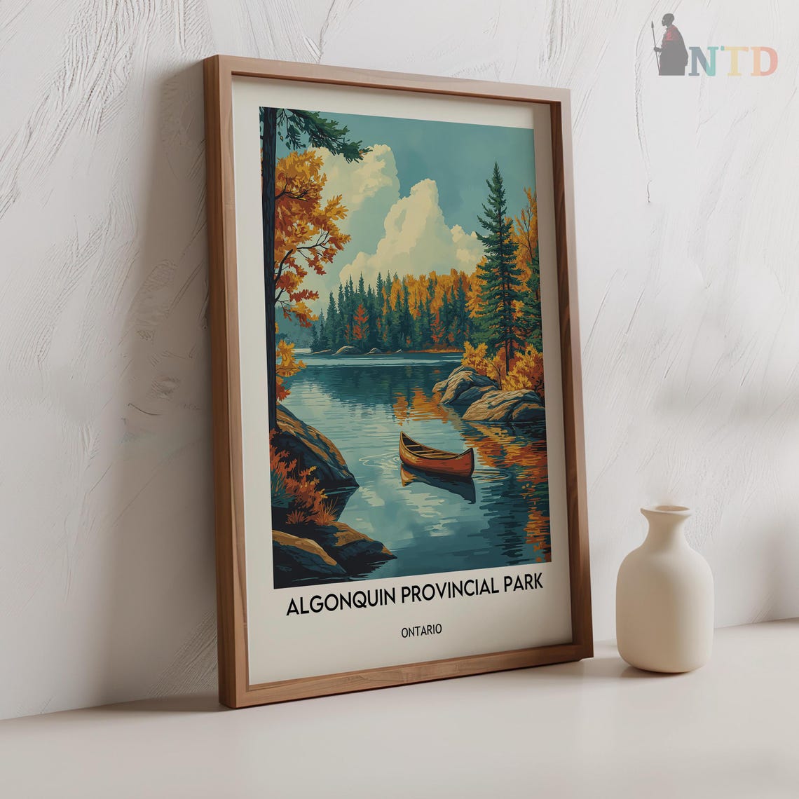 Algonquin Provincial Park Ontario Autumn Lake Red Canoe Poster - Image 2