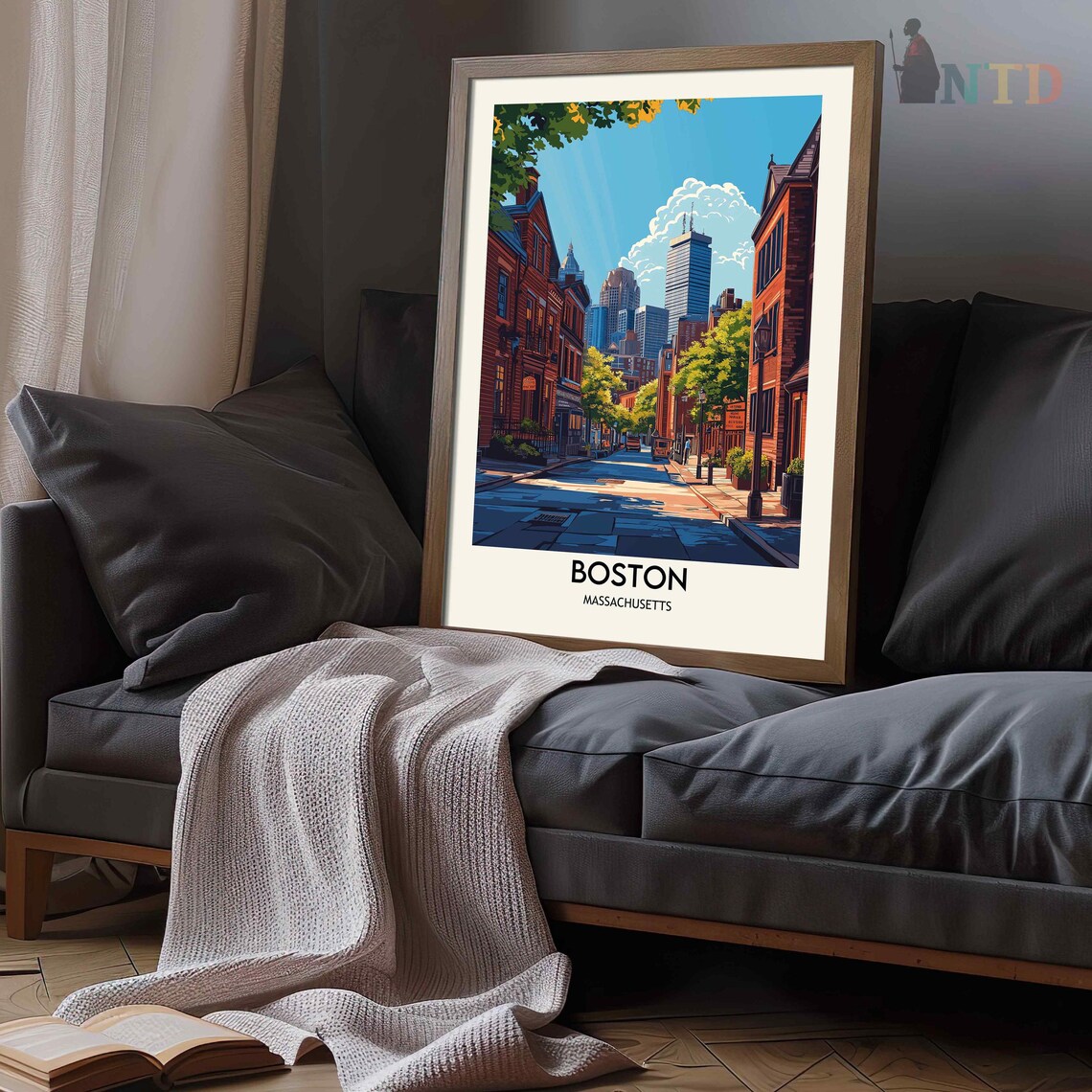 Boston Brownstone Street Skyline Massachusetts Travel Poster - Image 2