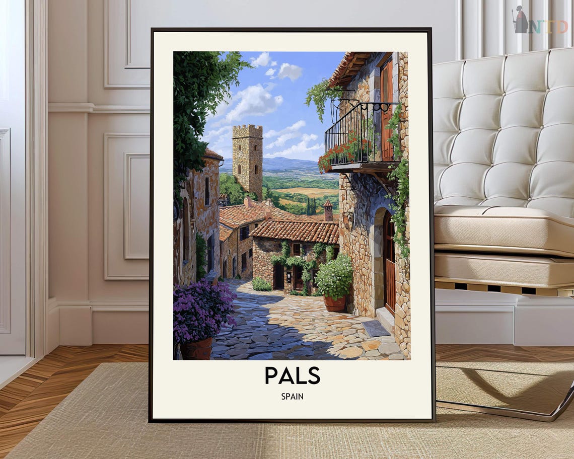 Pals Spain Stone Alley Balcony Travel Poster Catalonia Art Decor