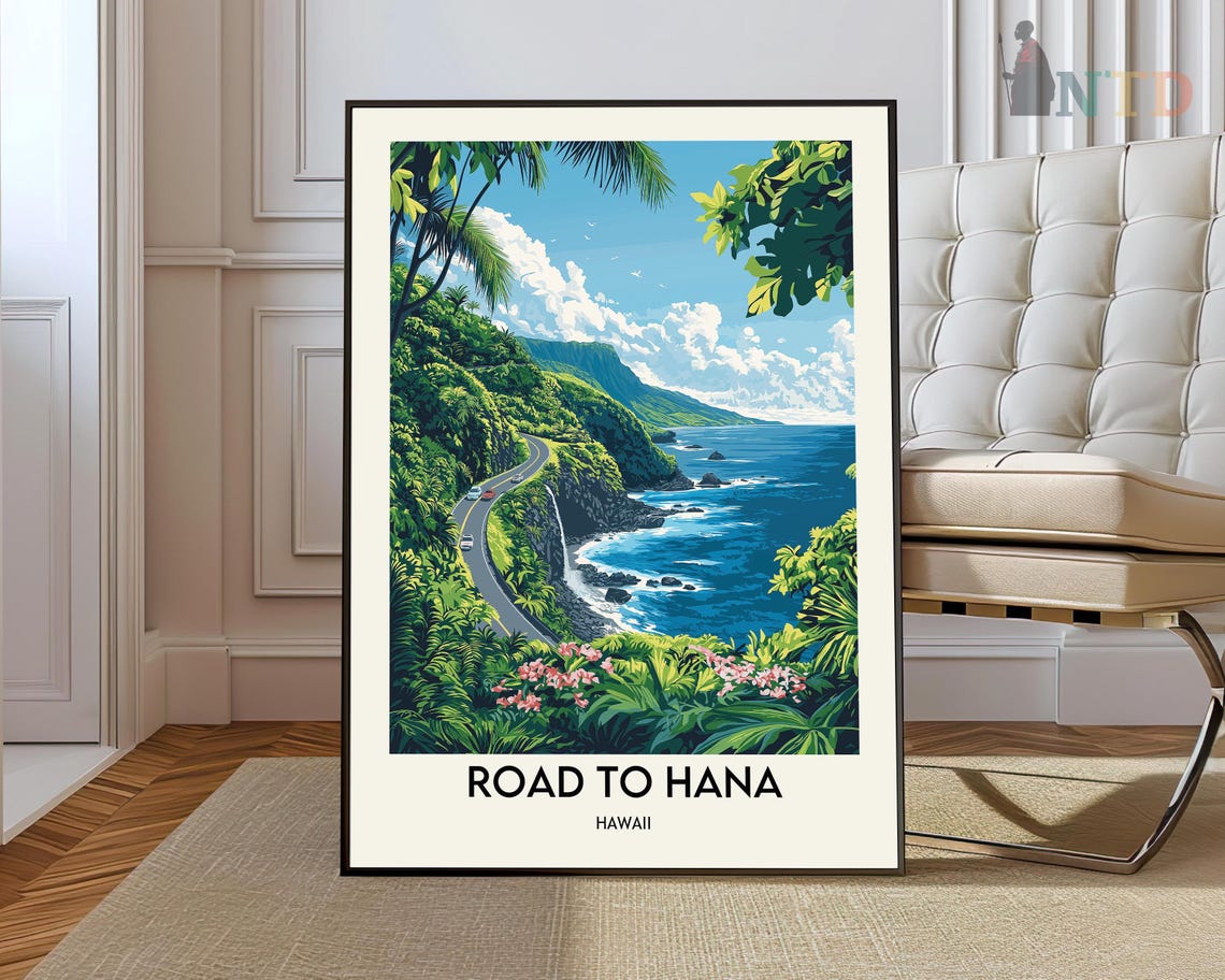 Road To Hana Hawaii Travel Poster Lush Coastal Highway And Ocean View