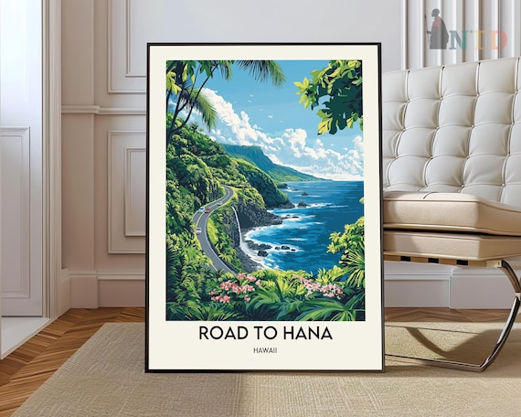 Road To Hana Hawaii Travel Poster Lush Coastal Highway And Ocean View
