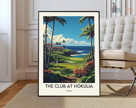 The Club at Hōkūlia Hawaii Tropical Golf Course Art Poster In Tropical Style