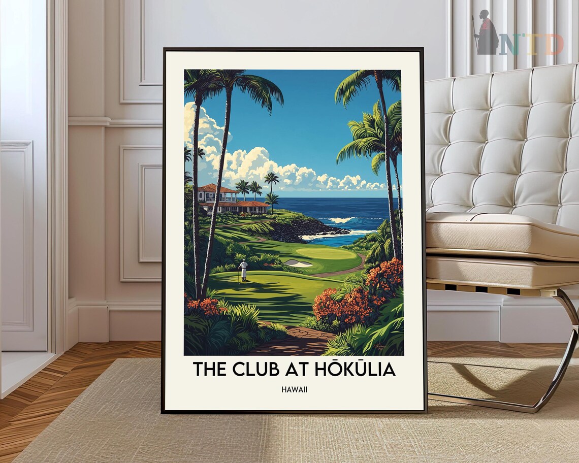 The Club at Hōkūlia Hawaii Tropical Golf Course Art Poster In Tropical Style