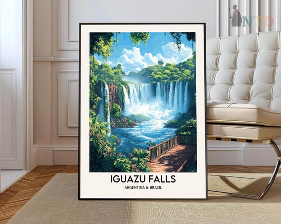 Iguazu Falls Poster Travel Print Argentina Tropical Decor Beach Art Gift