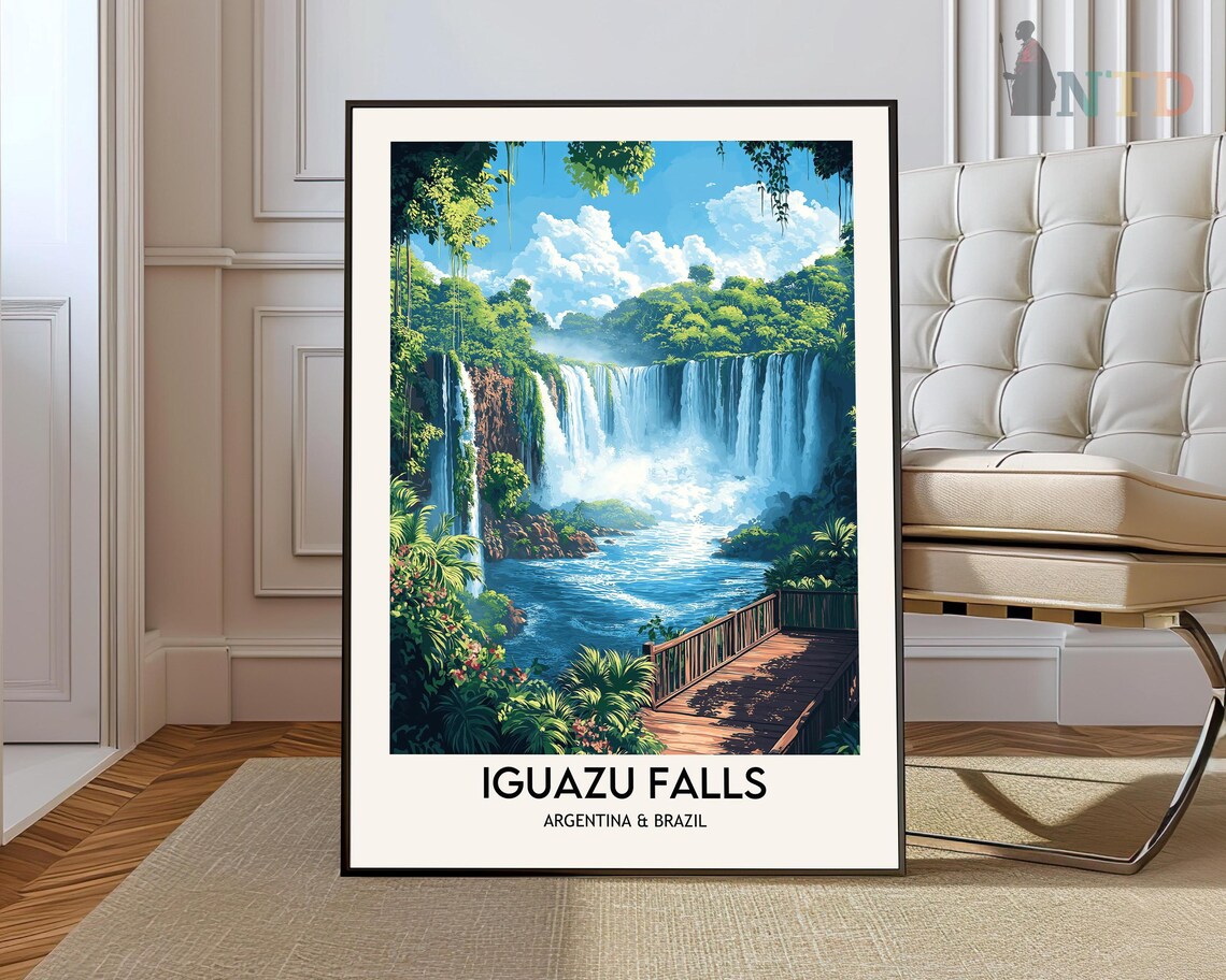 Iguazu Falls Argentina Brazil Rainforest Waterfall Travel Poster