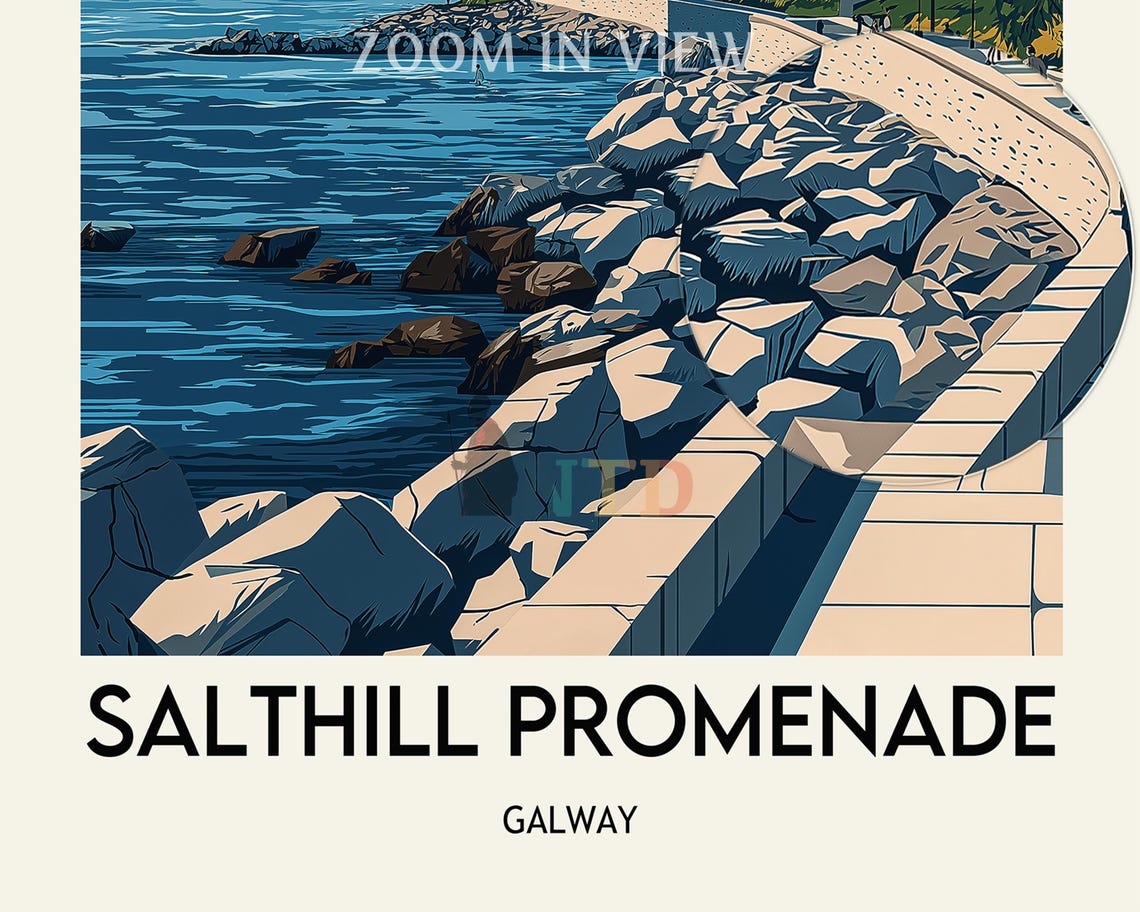 Salthill Promenade Galway Ireland Seawall Walkers Waves Poster - Image 2