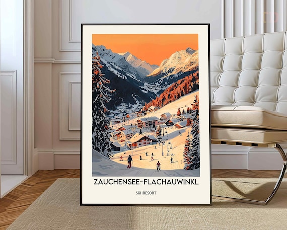 Zauchensee Flachauwinkl Orange Sunset Ski Slopes Alpine Scene Poster