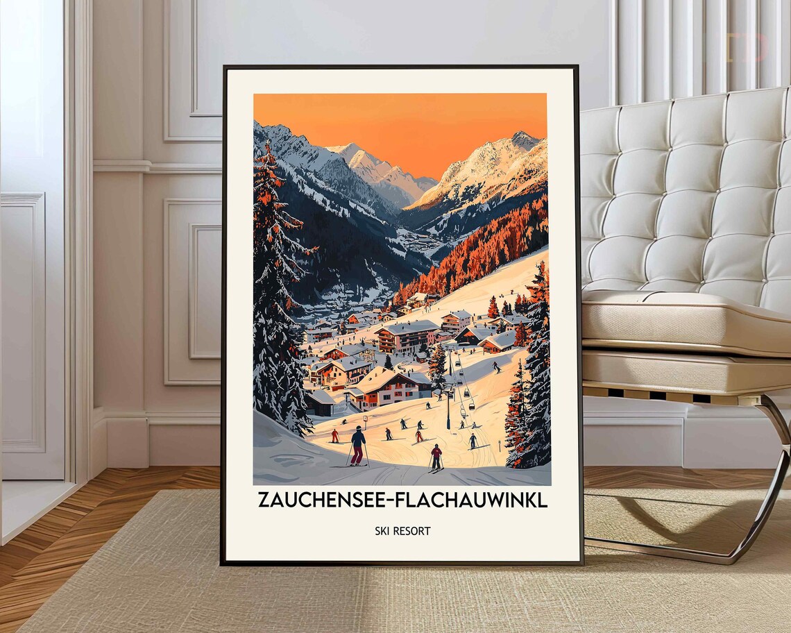 Zauchensee Flachauwinkl Orange Sunset Ski Slopes Alpine Scene Poster