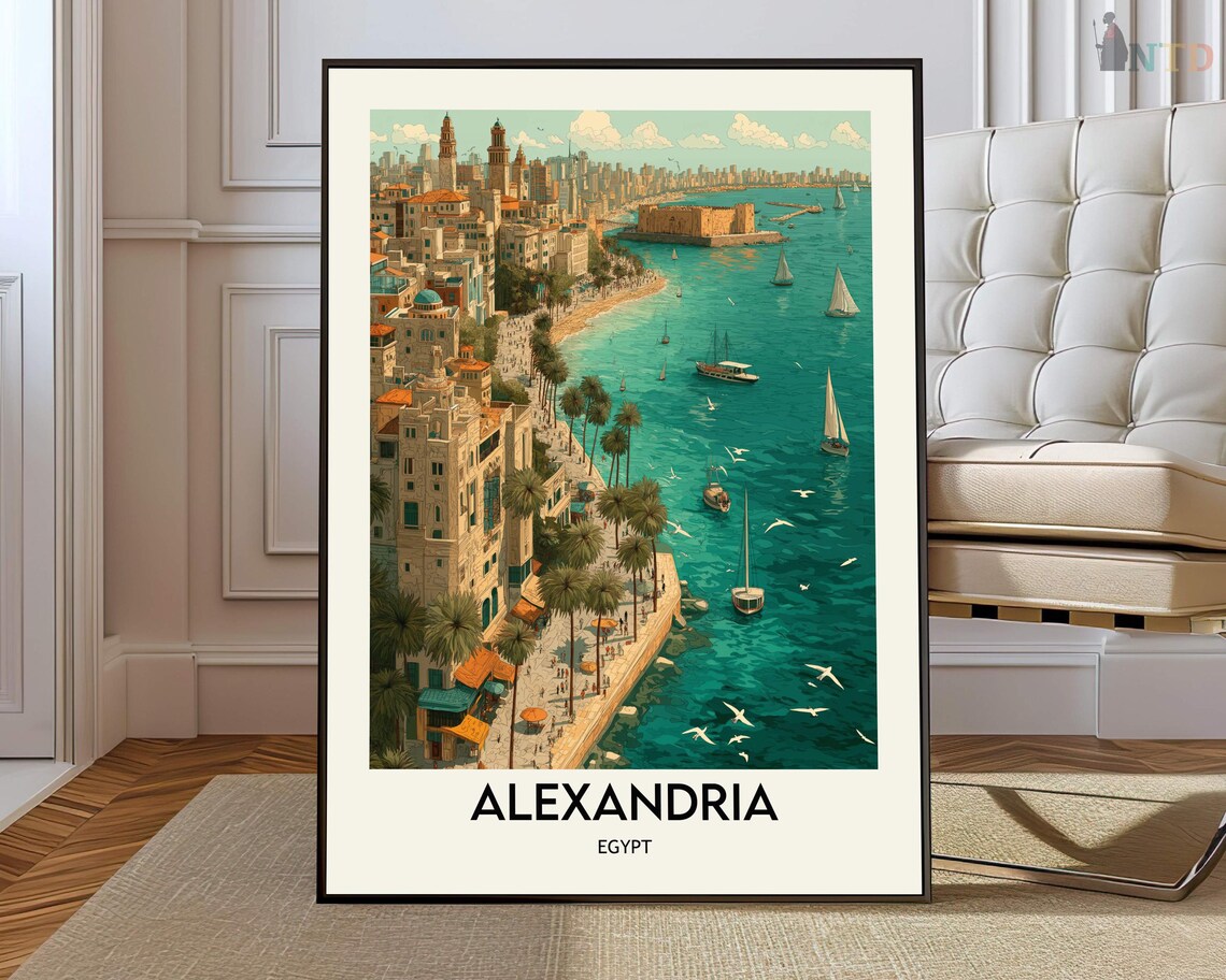 Alexandria Travel Poster, Egypt Wall Art Print