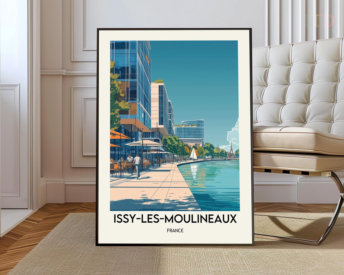 Issy-les-Moulineaux France Waterfront Eiffel Tower View Travel Poster