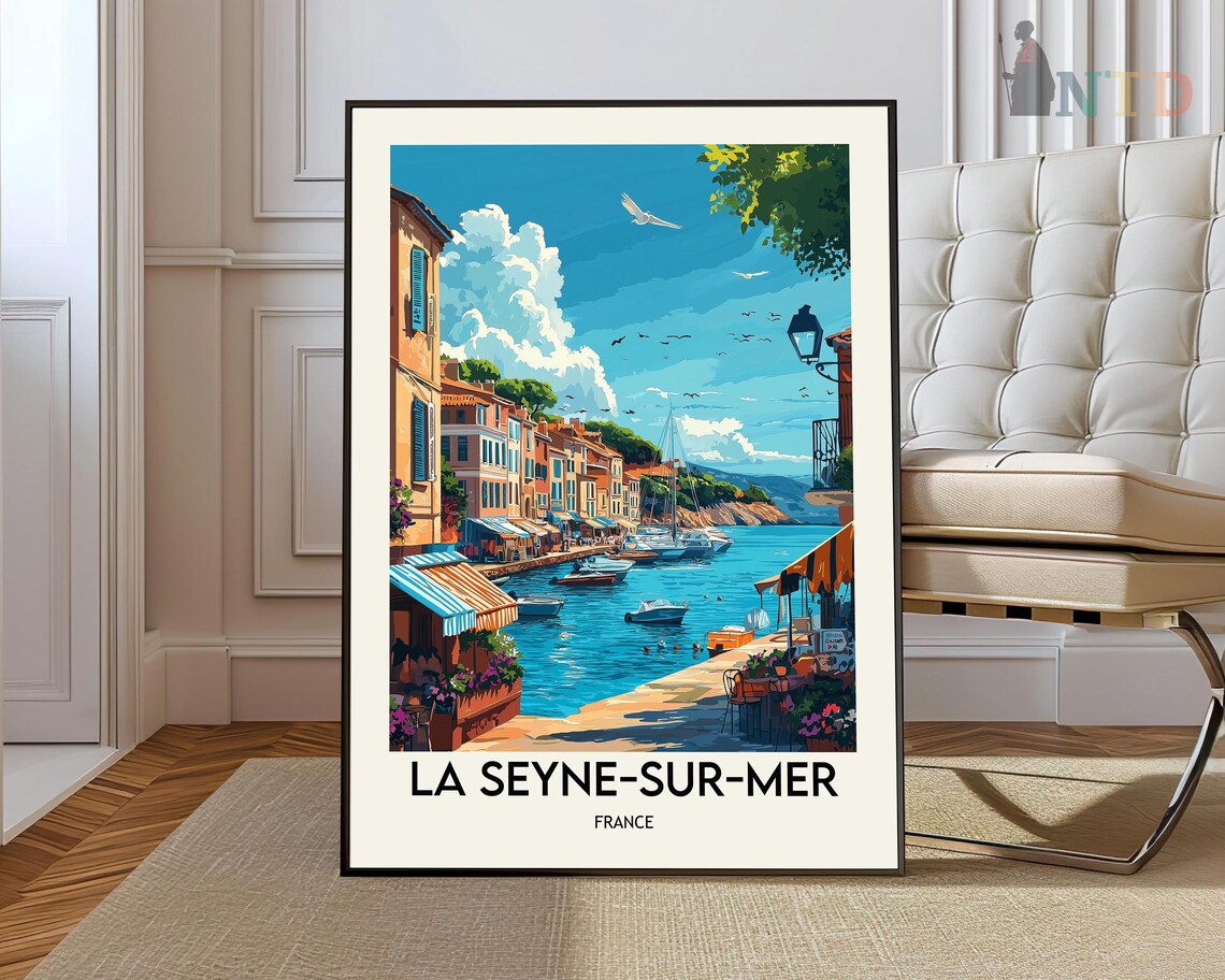 La Seyne Sur Mer Old Port Sailboats Sunny France Travel Poster