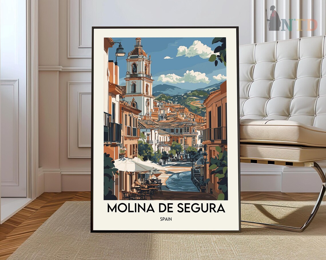 Molina De Segura Spain Old Town Church Vintage Travel Poster