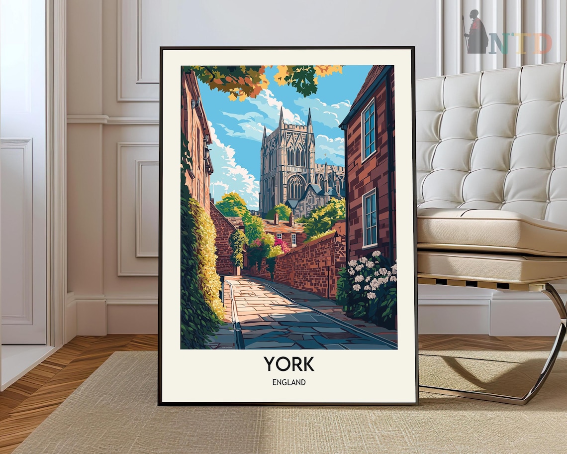 York England York Minster Cobblestone Lane Vintage Travel Poster