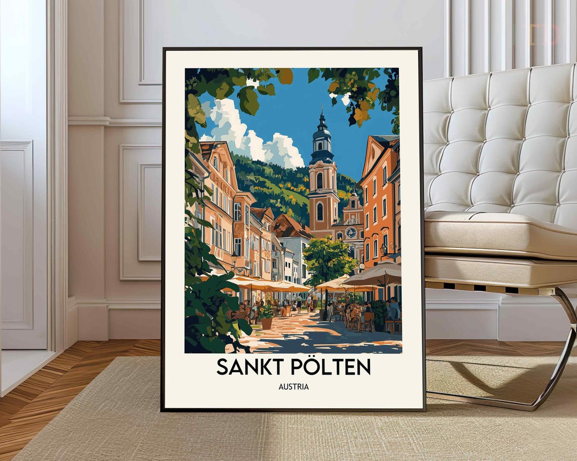 Sankt Pölten Austria Old Town Square Church Tower Travel Poster