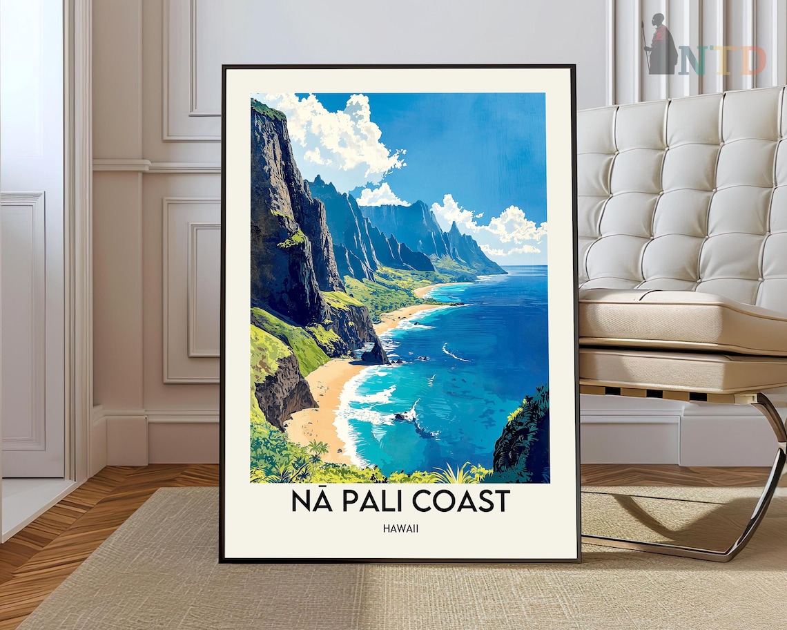 Na Pali Coast Travel Poster, Kauai Hawaii