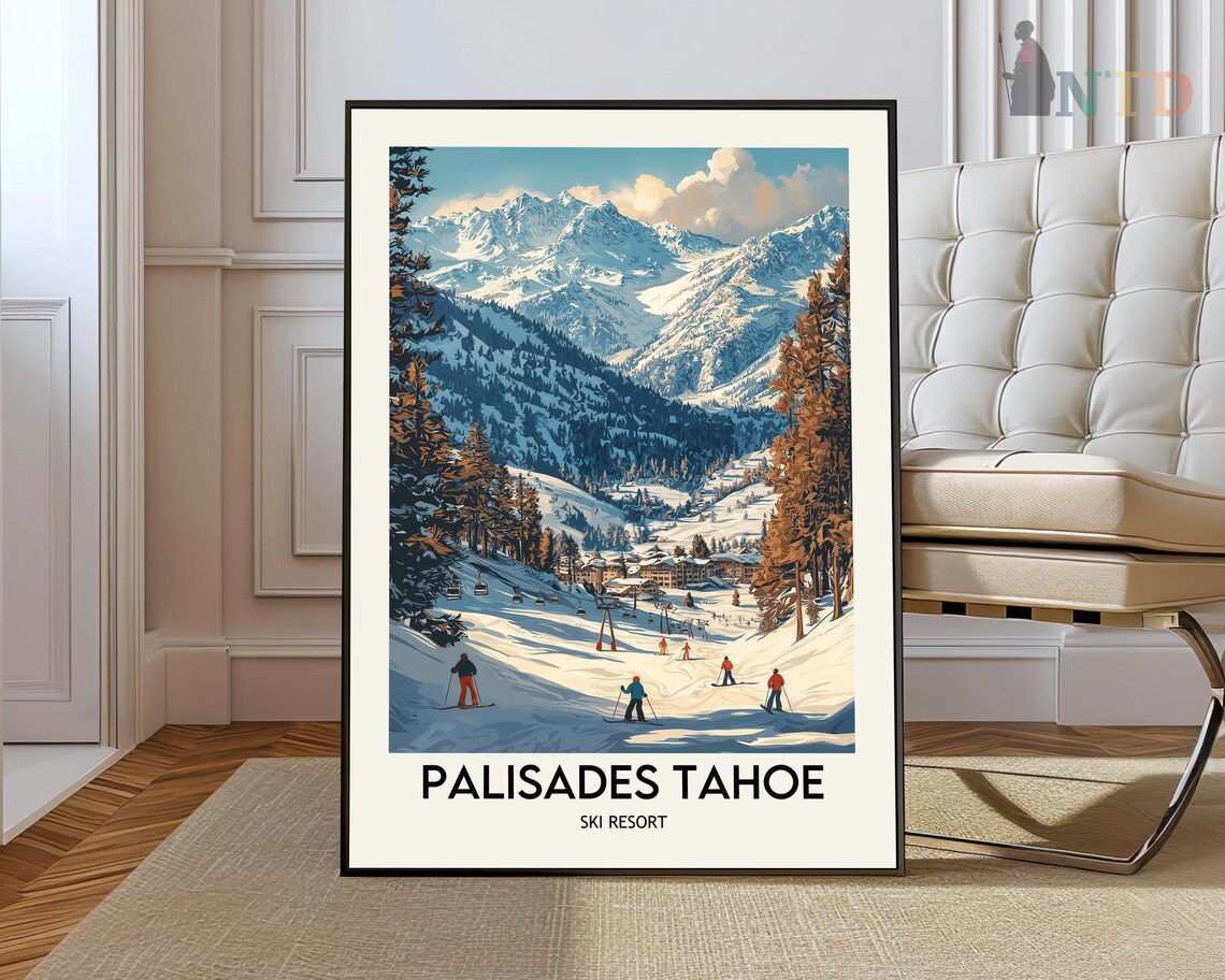Palisades Tahoe Ski Resort Alpine Slopes Skiers Scenic Poster