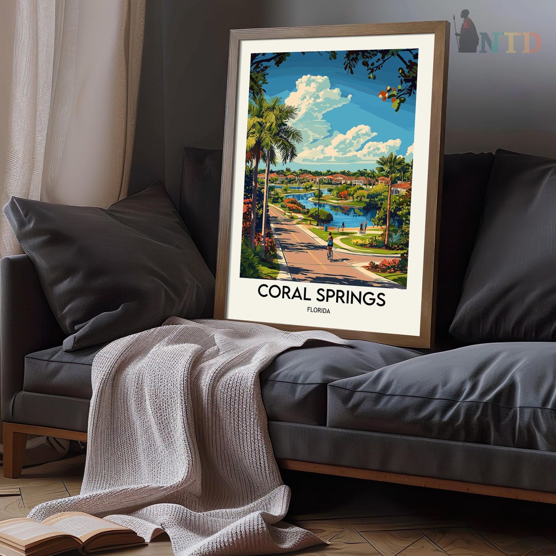 Coral Springs Florida Sunny Palms Lake Cycling Park Travel Poster - Image 3